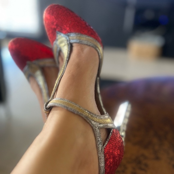 Red and Silver sequins and crystal heel t strap pump IT40 - Picture 10 of 10